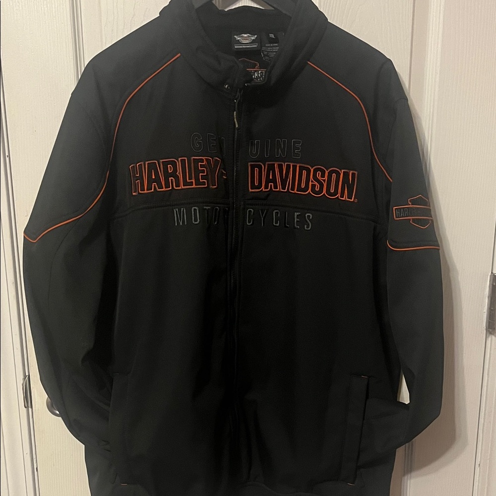 Harley-Davidson Men's Black Jacket with Orange Highlights